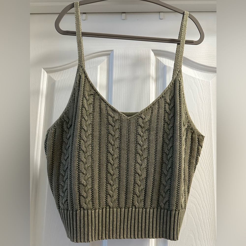 NWOT American Eagle Cable Knit Tank/ Dark olive